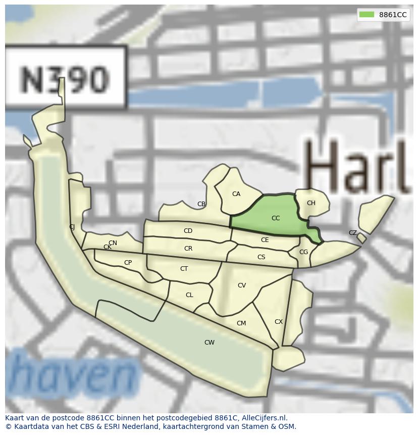 Afbeelding van het postcodegebied 8861 CC op de kaart.