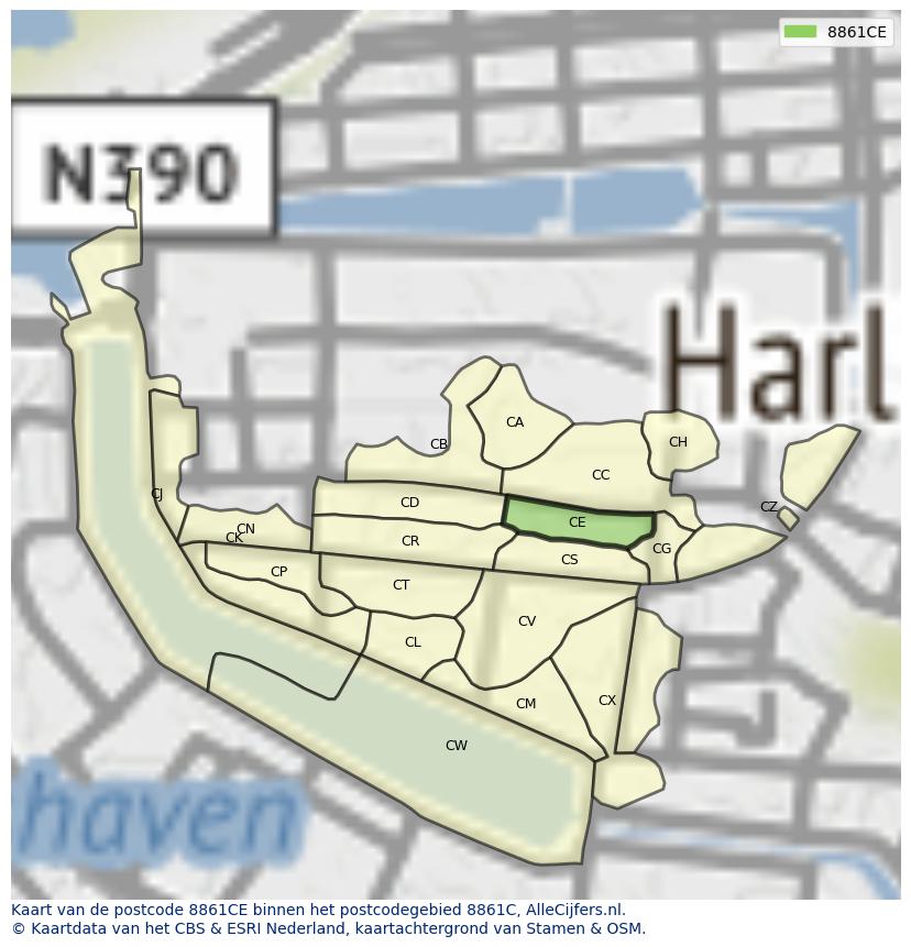 Afbeelding van het postcodegebied 8861 CE op de kaart.