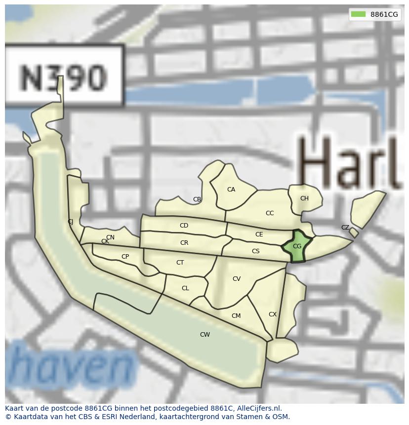 Afbeelding van het postcodegebied 8861 CG op de kaart.