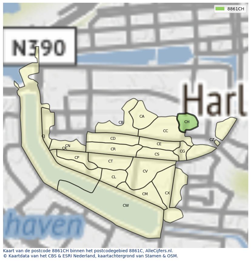 Afbeelding van het postcodegebied 8861 CH op de kaart.