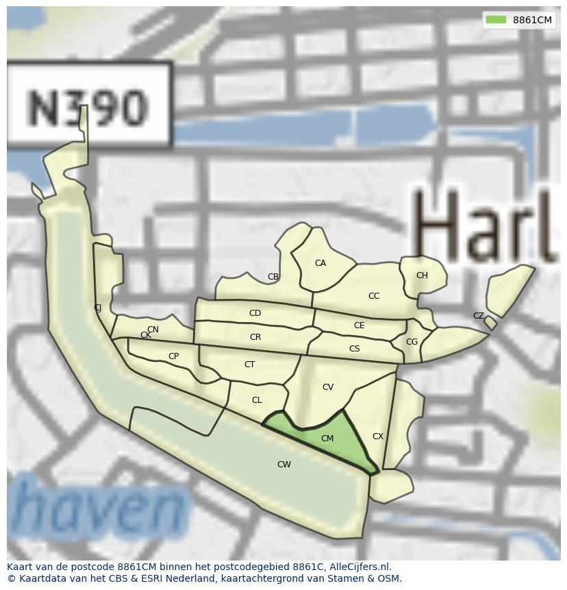 Afbeelding van het postcodegebied 8861 CM op de kaart.