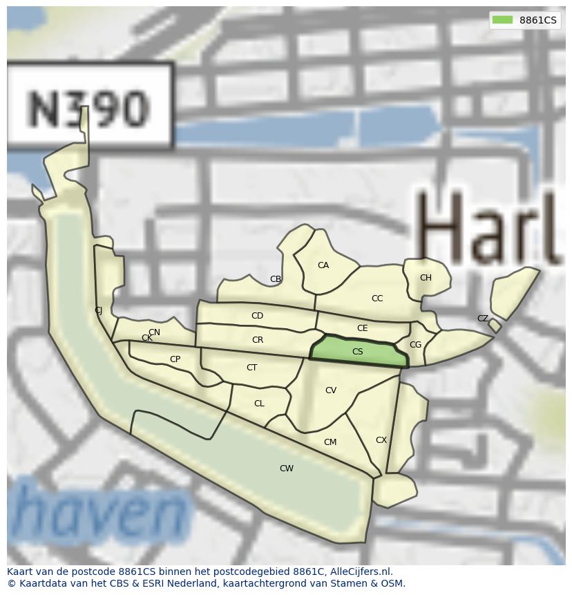 Afbeelding van het postcodegebied 8861 CS op de kaart.