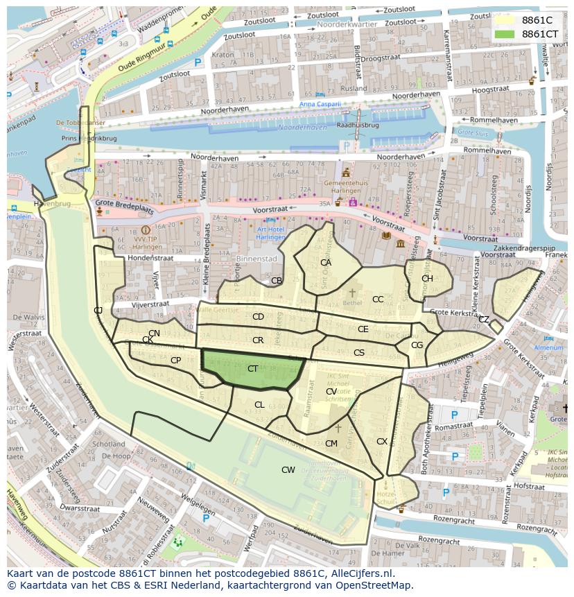 Afbeelding van het postcodegebied 8861 CT op de kaart.