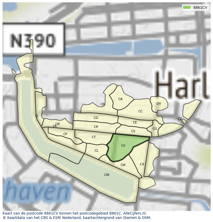 Afbeelding van het postcodegebied 8861 CV op de kaart.