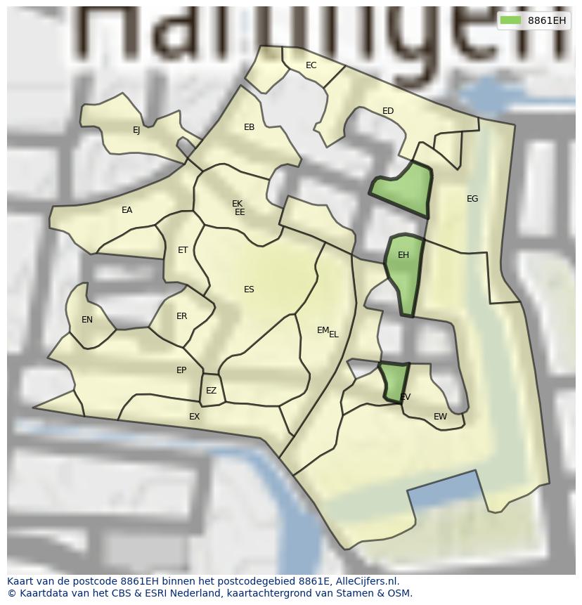 Afbeelding van het postcodegebied 8861 EH op de kaart.
