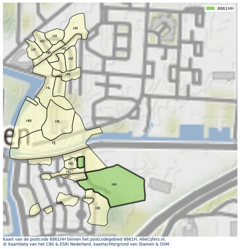 Afbeelding van het postcodegebied 8861 HH op de kaart.