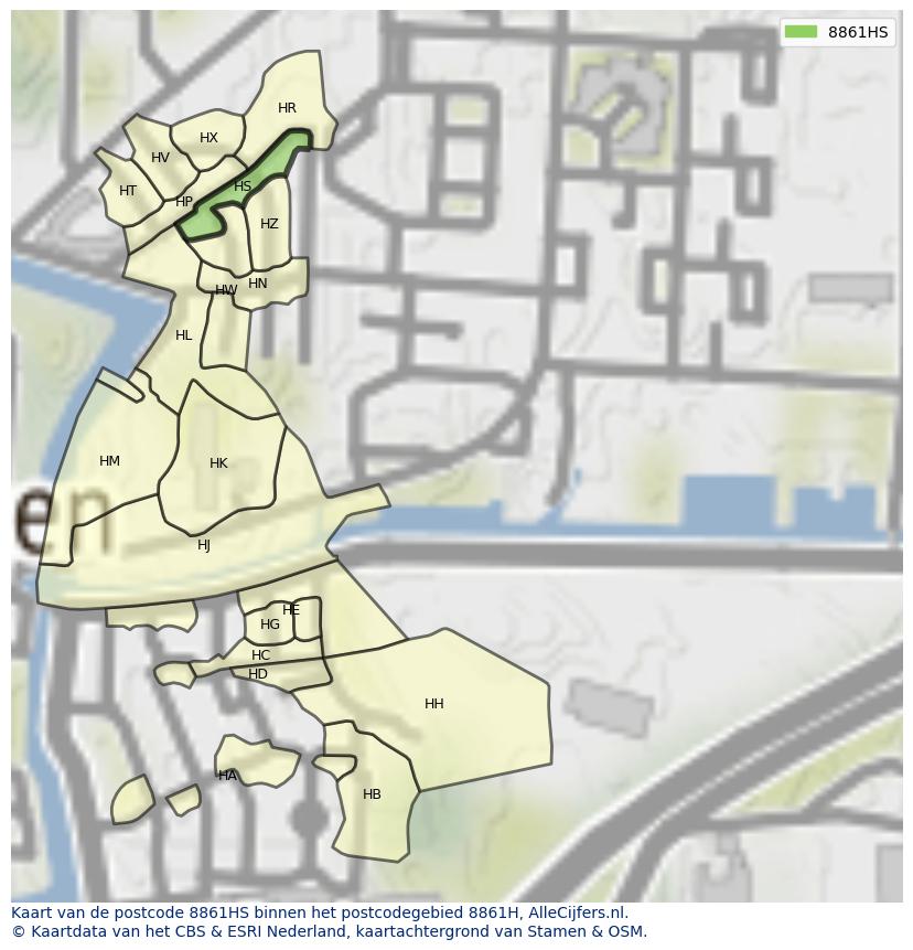 Afbeelding van het postcodegebied 8861 HS op de kaart.