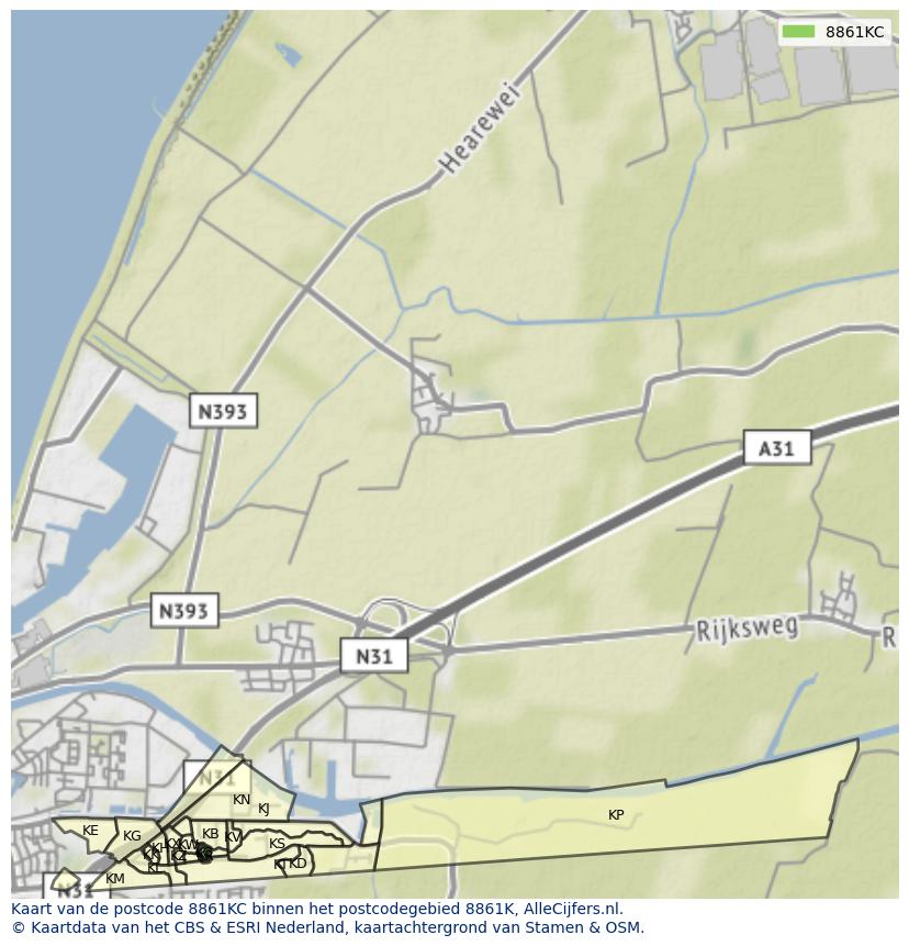 Afbeelding van het postcodegebied 8861 KC op de kaart.