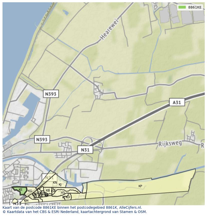 Afbeelding van het postcodegebied 8861 KE op de kaart.