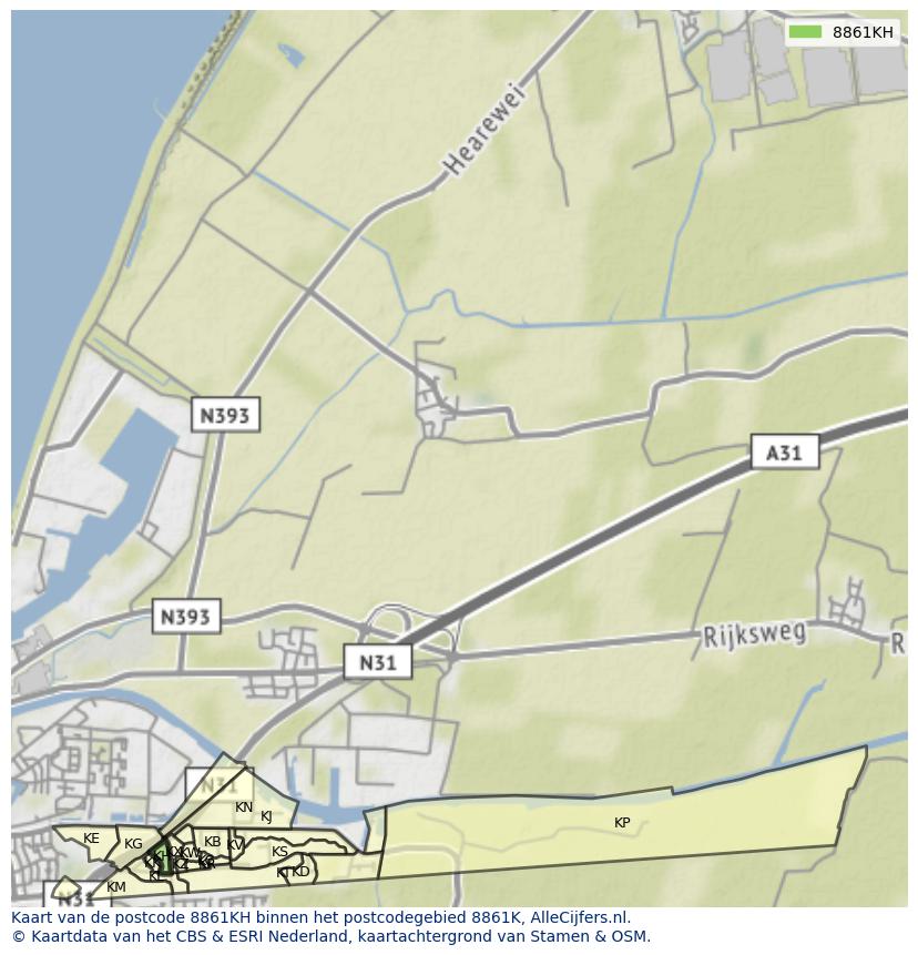 Afbeelding van het postcodegebied 8861 KH op de kaart.