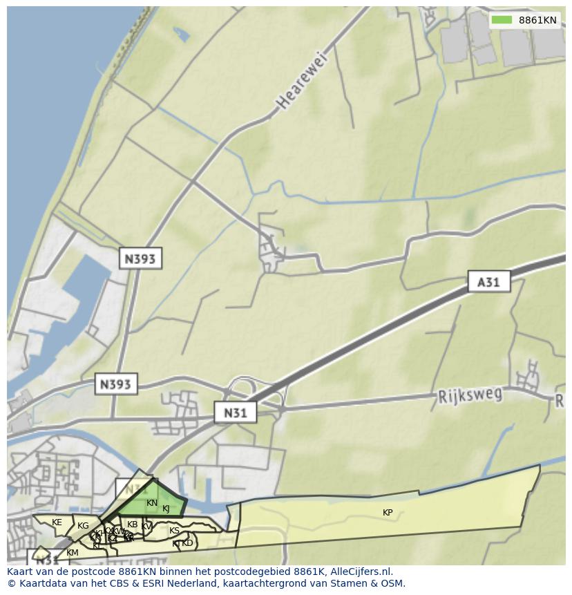 Afbeelding van het postcodegebied 8861 KN op de kaart.