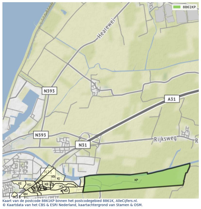 Afbeelding van het postcodegebied 8861 KP op de kaart.