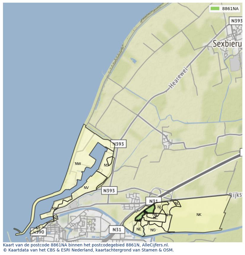 Afbeelding van het postcodegebied 8861 NA op de kaart.