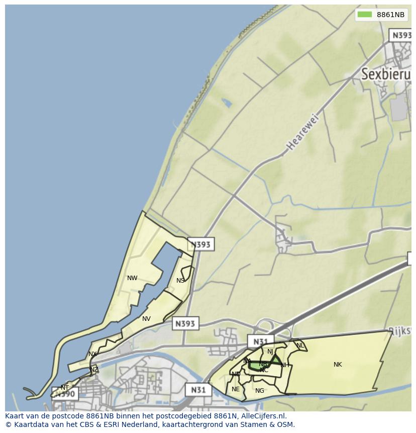 Afbeelding van het postcodegebied 8861 NB op de kaart.