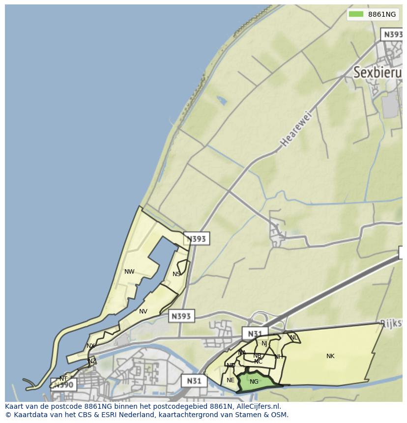 Afbeelding van het postcodegebied 8861 NG op de kaart.