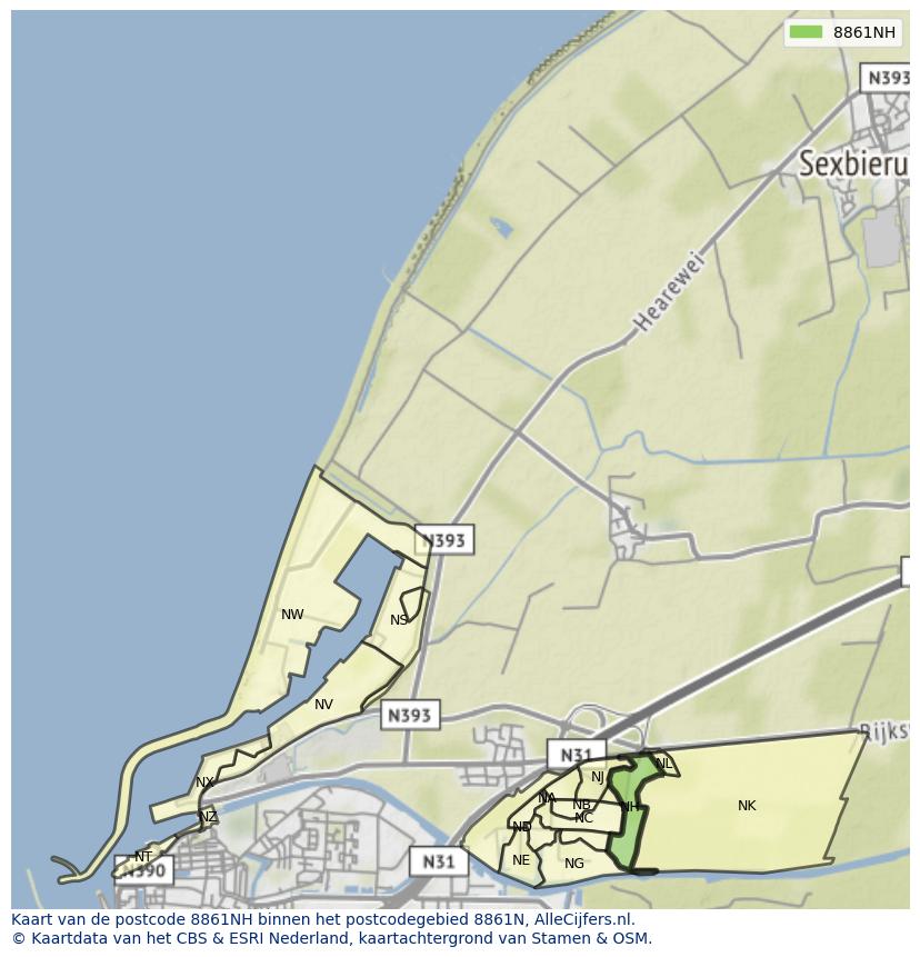 Afbeelding van het postcodegebied 8861 NH op de kaart.