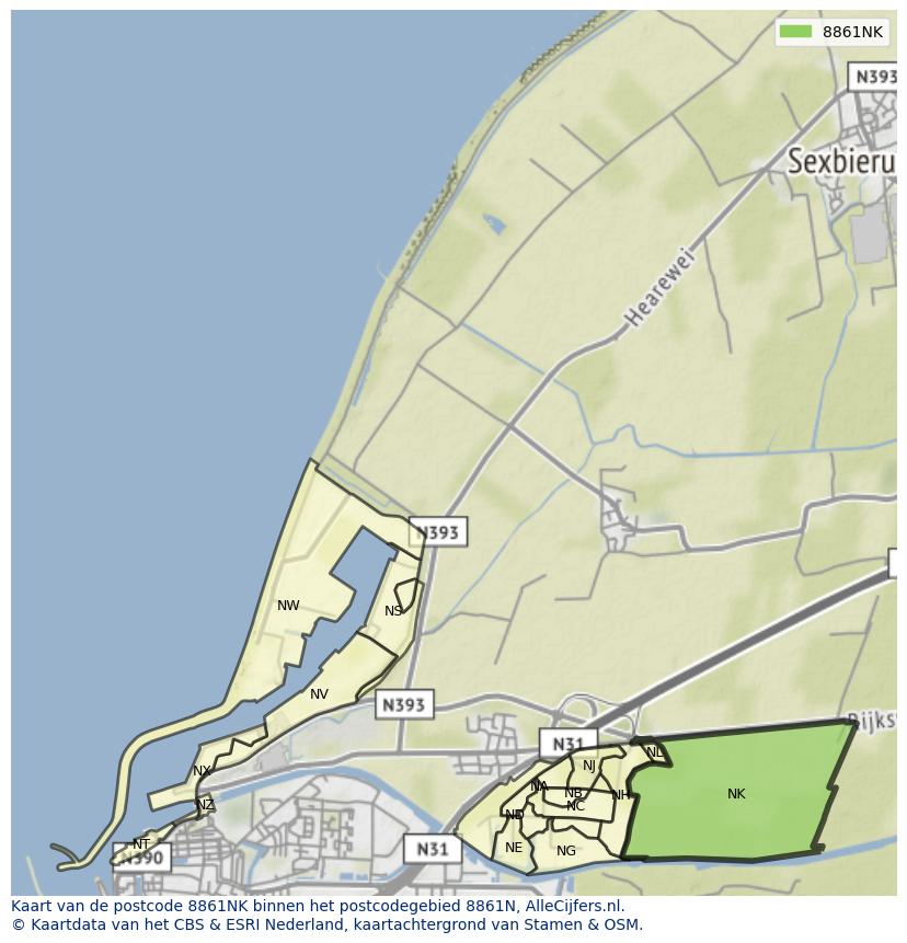 Afbeelding van het postcodegebied 8861 NK op de kaart.