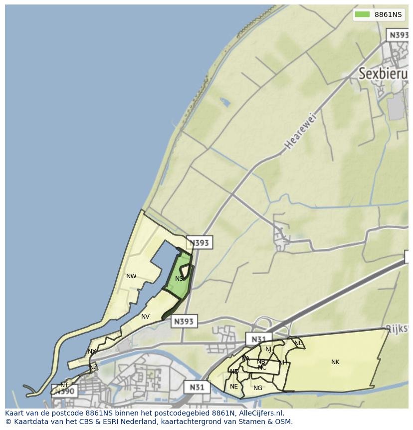 Afbeelding van het postcodegebied 8861 NS op de kaart.