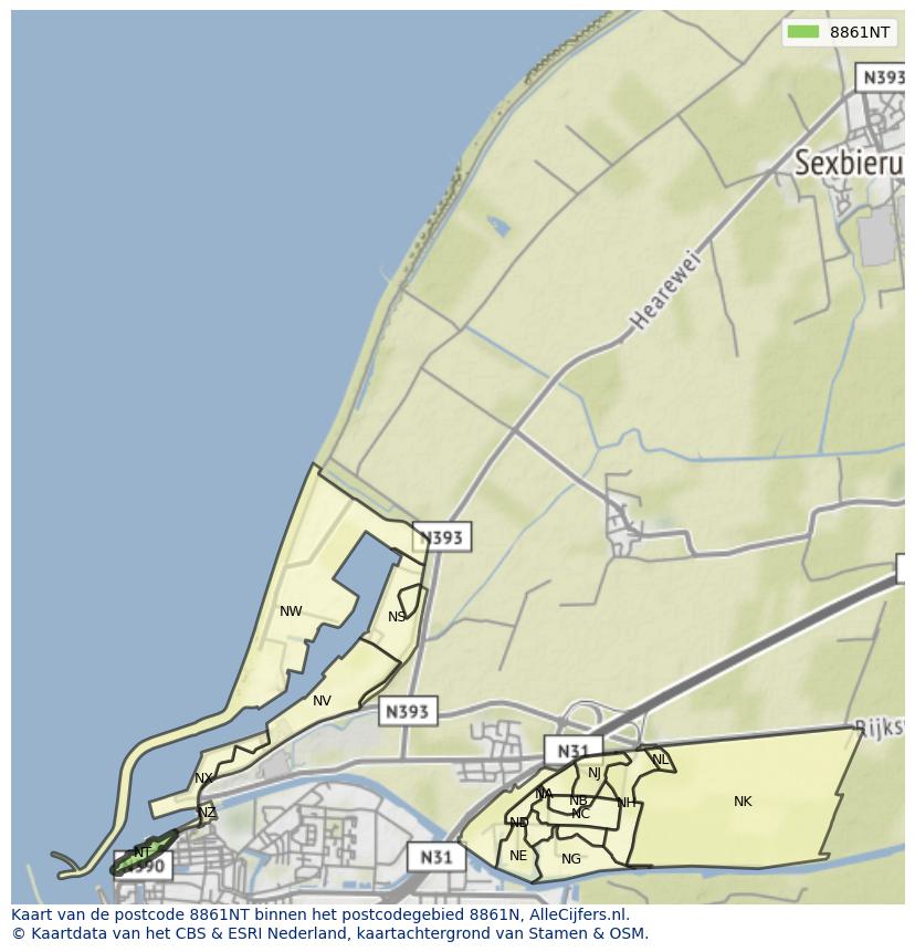 Afbeelding van het postcodegebied 8861 NT op de kaart.