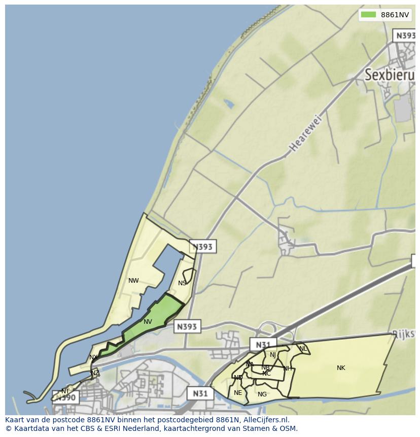 Afbeelding van het postcodegebied 8861 NV op de kaart.