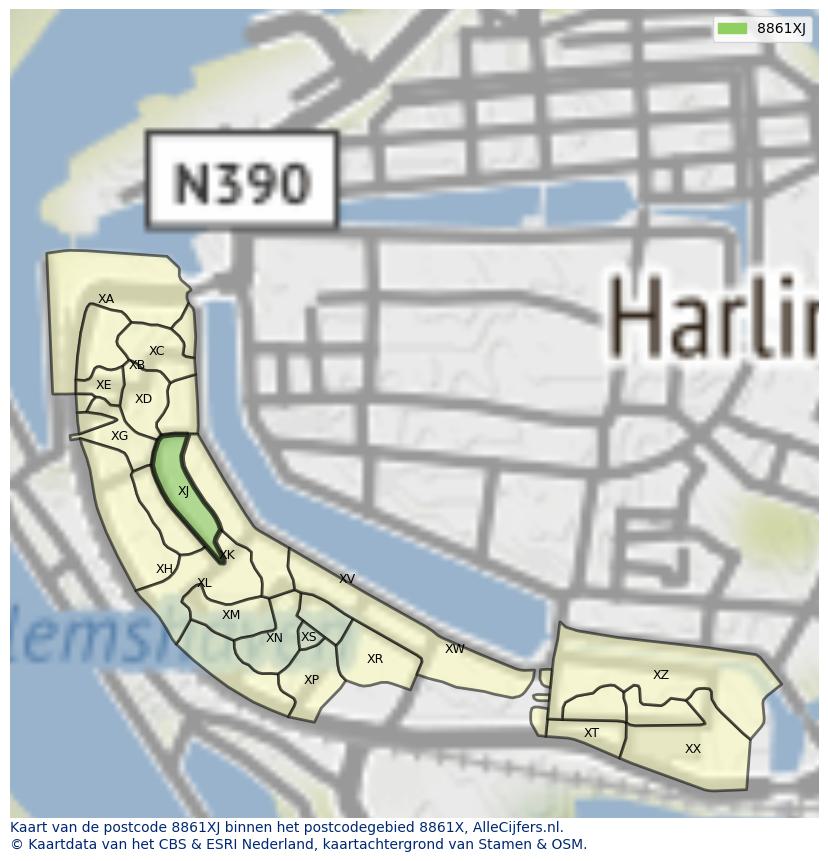Afbeelding van het postcodegebied 8861 XJ op de kaart.