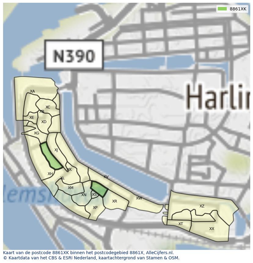 Afbeelding van het postcodegebied 8861 XK op de kaart.