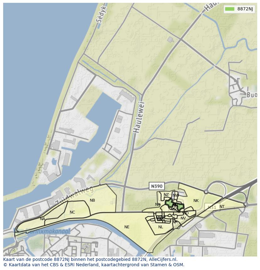 Afbeelding van het postcodegebied 8872 NJ op de kaart.