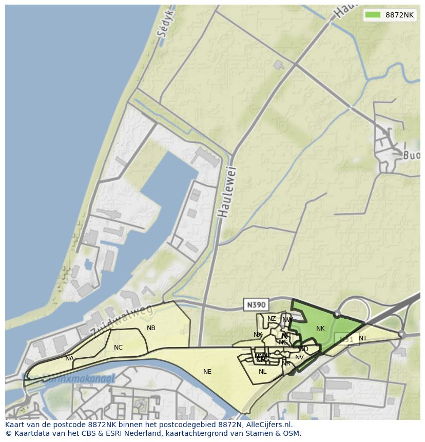 Afbeelding van het postcodegebied 8872 NK op de kaart.
