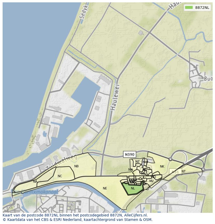 Afbeelding van het postcodegebied 8872 NL op de kaart.