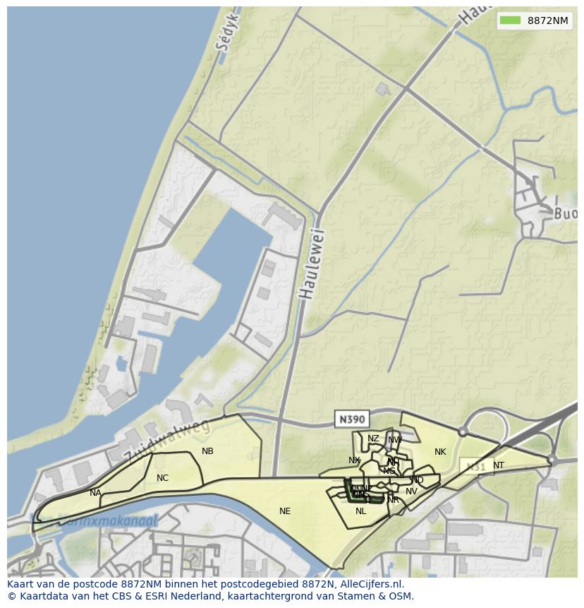 Afbeelding van het postcodegebied 8872 NM op de kaart.