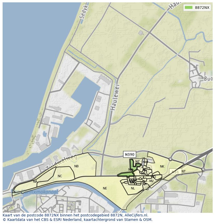 Afbeelding van het postcodegebied 8872 NX op de kaart.