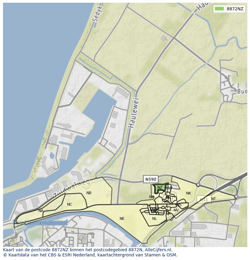 Afbeelding van het postcodegebied 8872 NZ op de kaart.