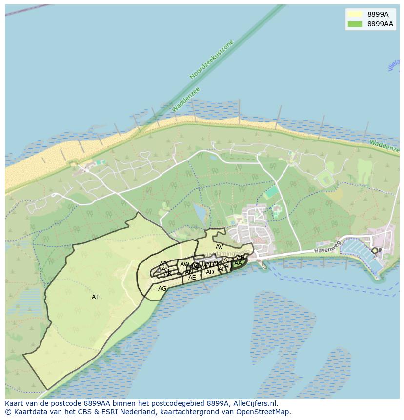 Afbeelding van het postcodegebied 8899 AA op de kaart.