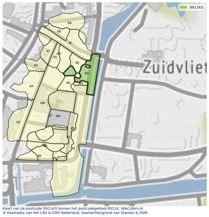 Afbeelding van het postcodegebied 8911 KG op de kaart.