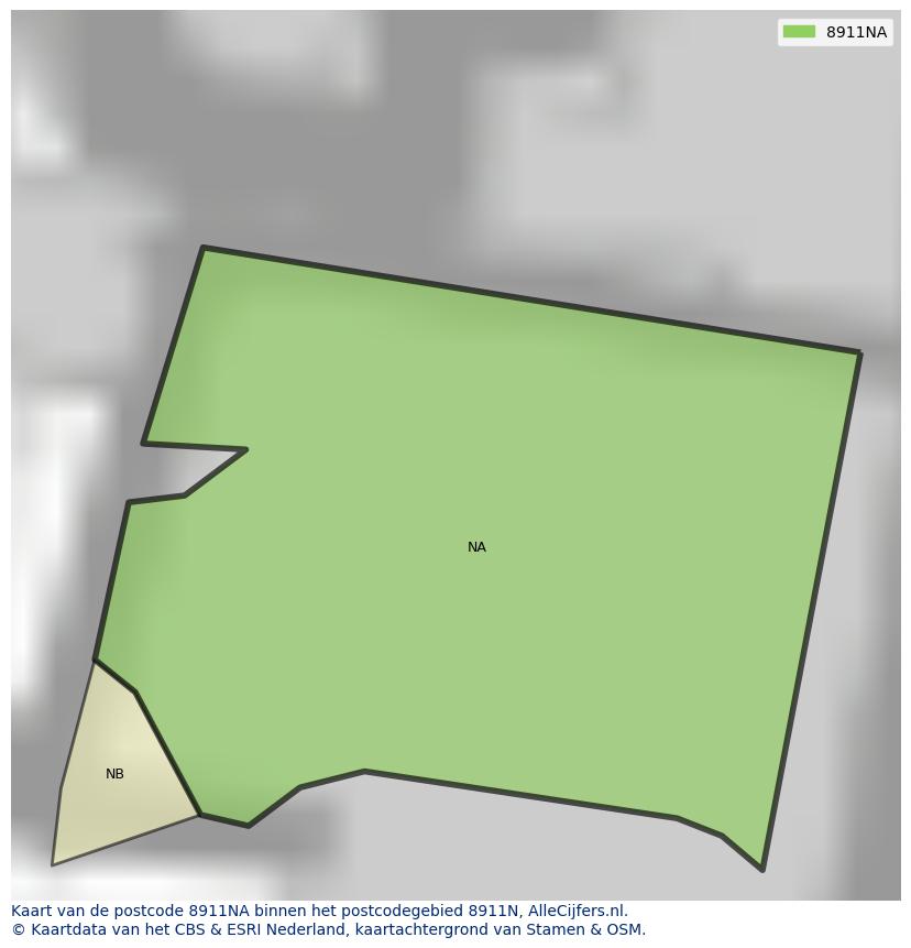 Afbeelding van het postcodegebied 8911 NA op de kaart.