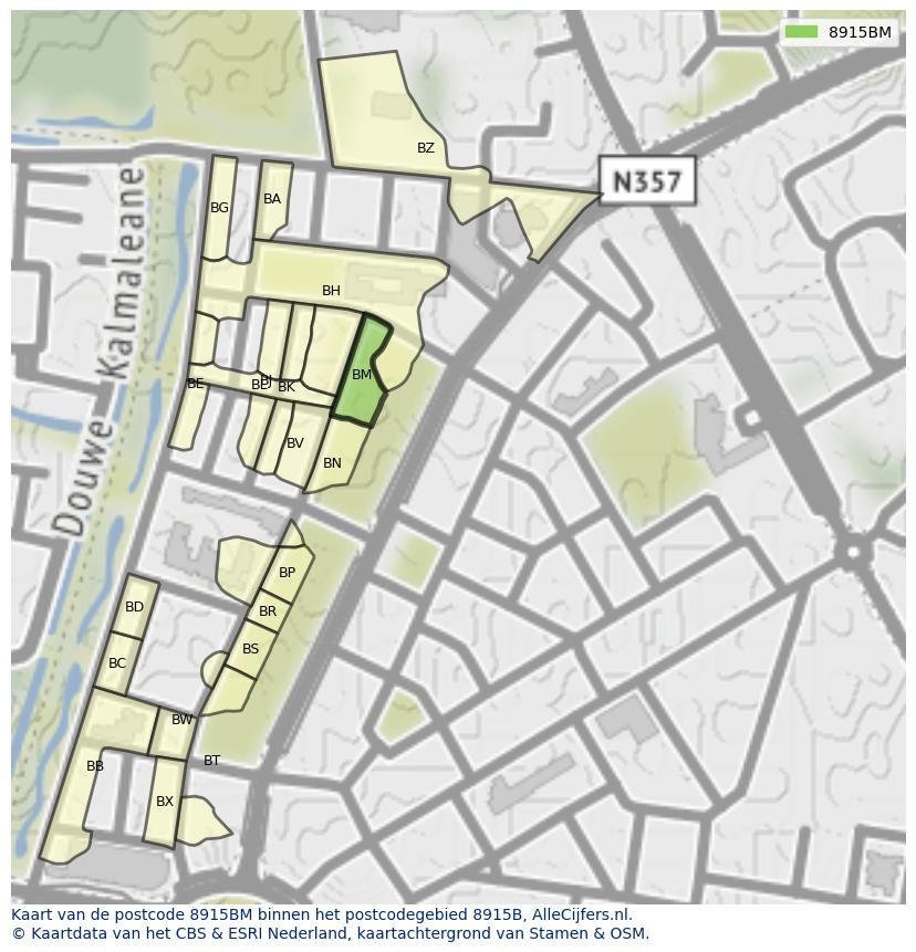 Afbeelding van het postcodegebied 8915 BM op de kaart.