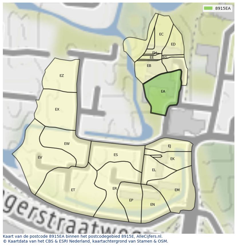 Afbeelding van het postcodegebied 8915 EA op de kaart.