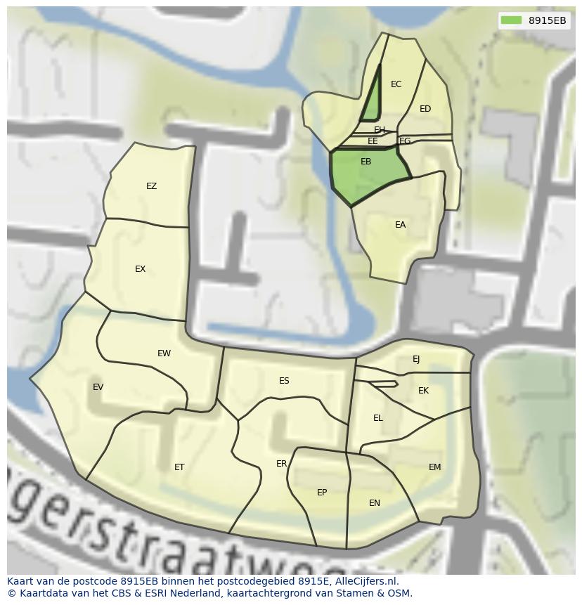Afbeelding van het postcodegebied 8915 EB op de kaart.