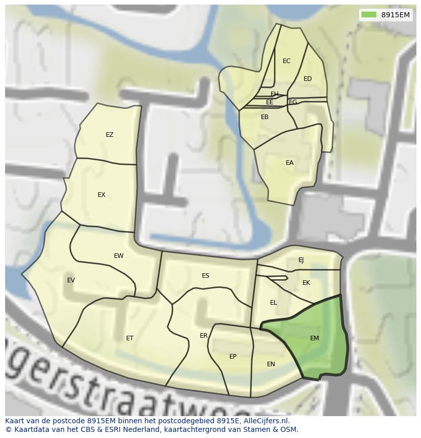 Afbeelding van het postcodegebied 8915 EM op de kaart.
