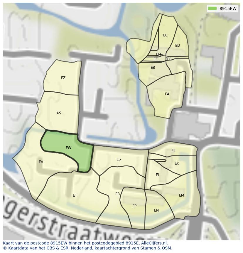 Afbeelding van het postcodegebied 8915 EW op de kaart.