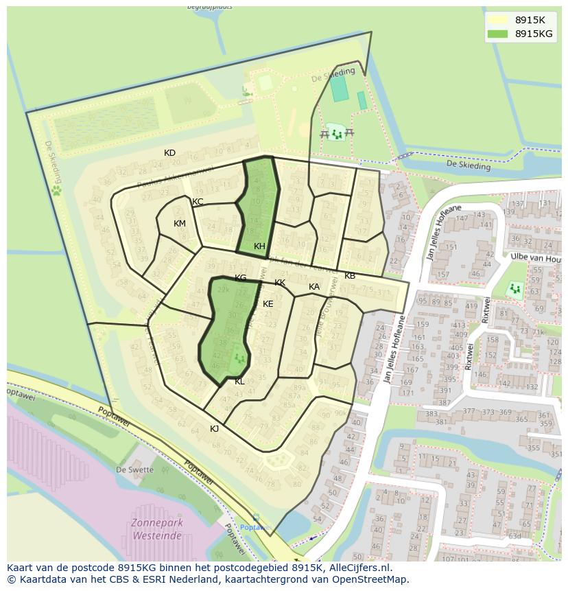 Afbeelding van het postcodegebied 8915 KG op de kaart.
