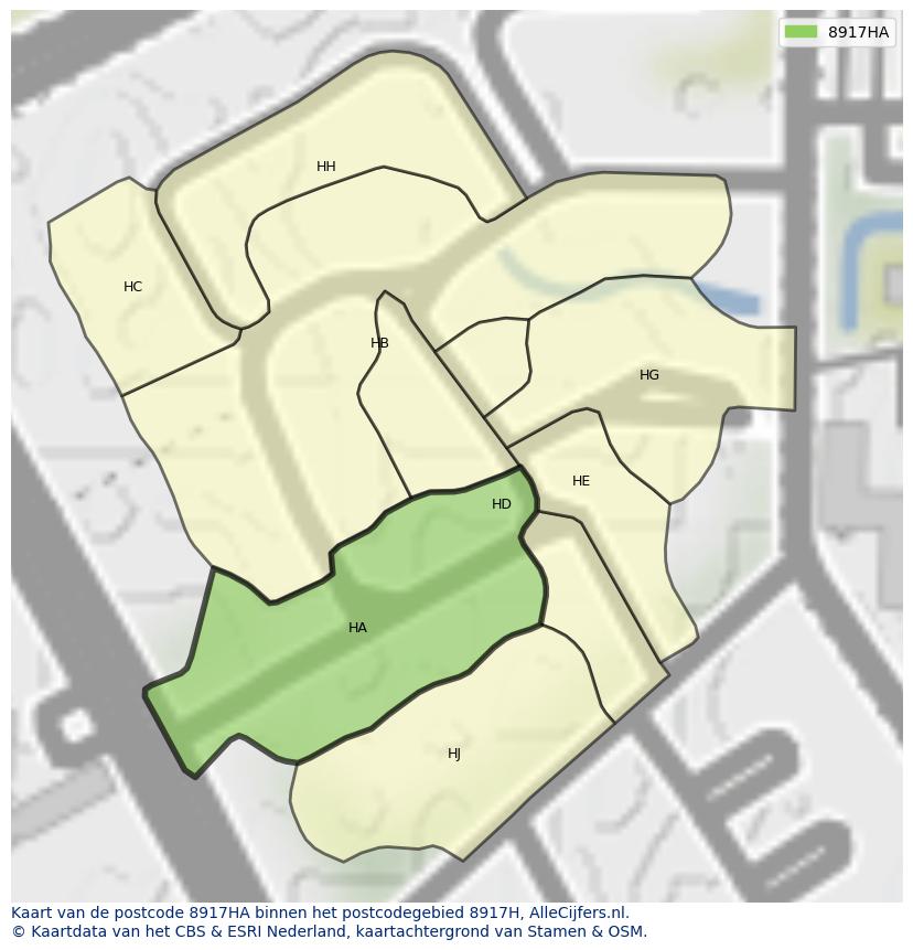 Afbeelding van het postcodegebied 8917 HA op de kaart.