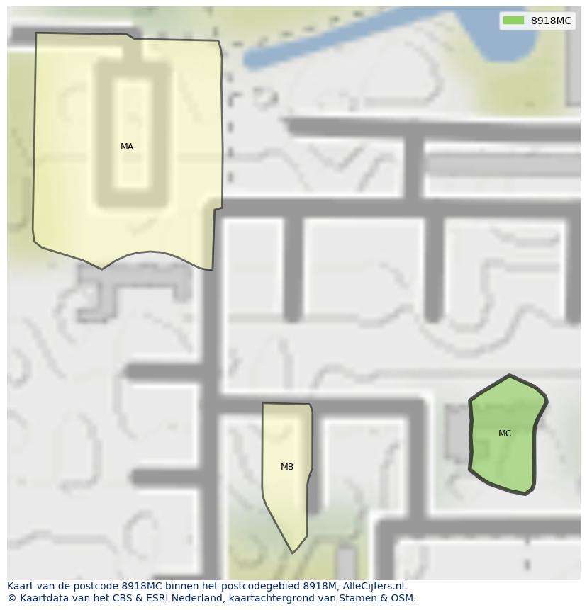 Afbeelding van het postcodegebied 8918 MC op de kaart.