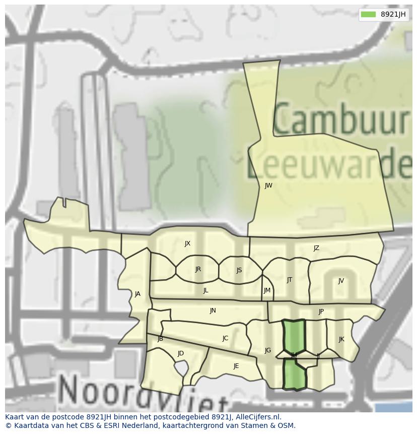 Afbeelding van het postcodegebied 8921 JH op de kaart.