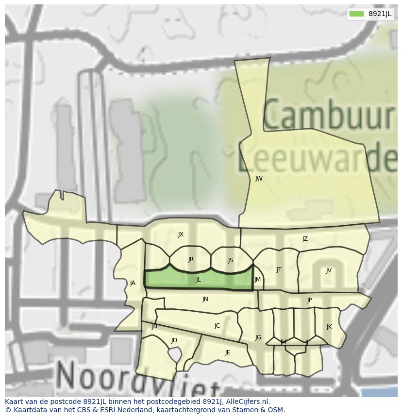 Afbeelding van het postcodegebied 8921 JL op de kaart.