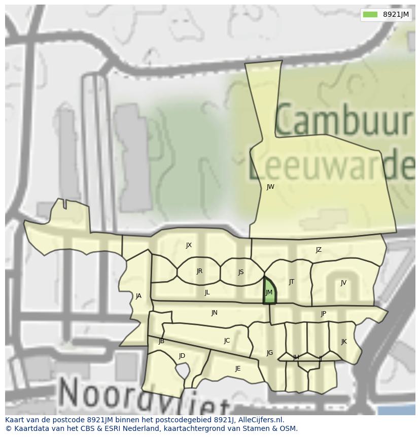 Afbeelding van het postcodegebied 8921 JM op de kaart.
