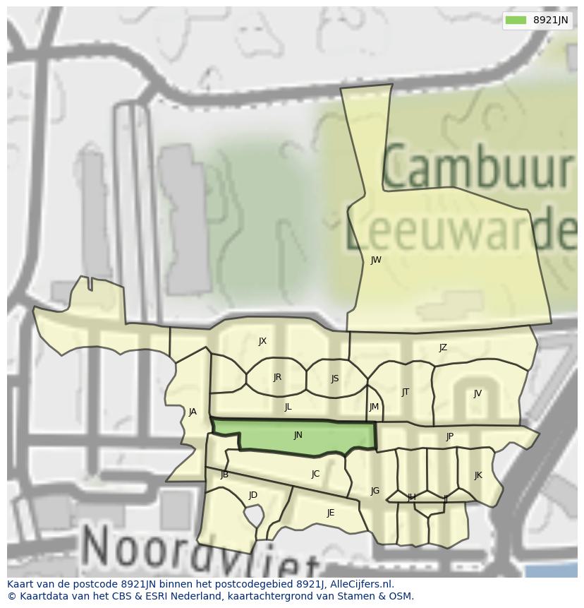 Afbeelding van het postcodegebied 8921 JN op de kaart.