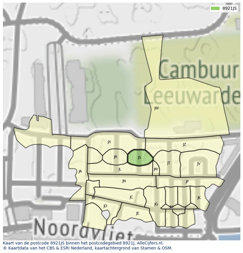 Afbeelding van het postcodegebied 8921 JS op de kaart.