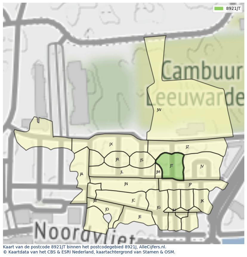 Afbeelding van het postcodegebied 8921 JT op de kaart.