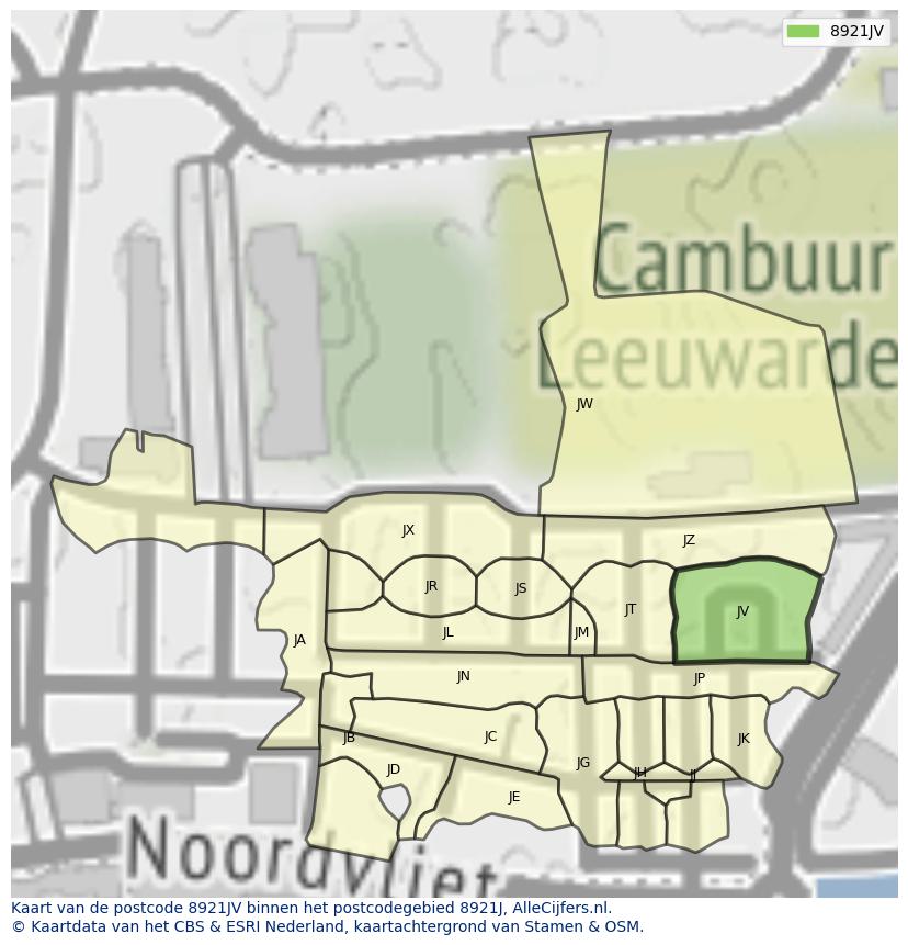 Afbeelding van het postcodegebied 8921 JV op de kaart.